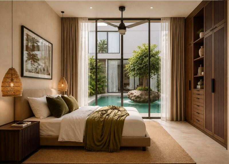 Render, recámara de Casa Raíz