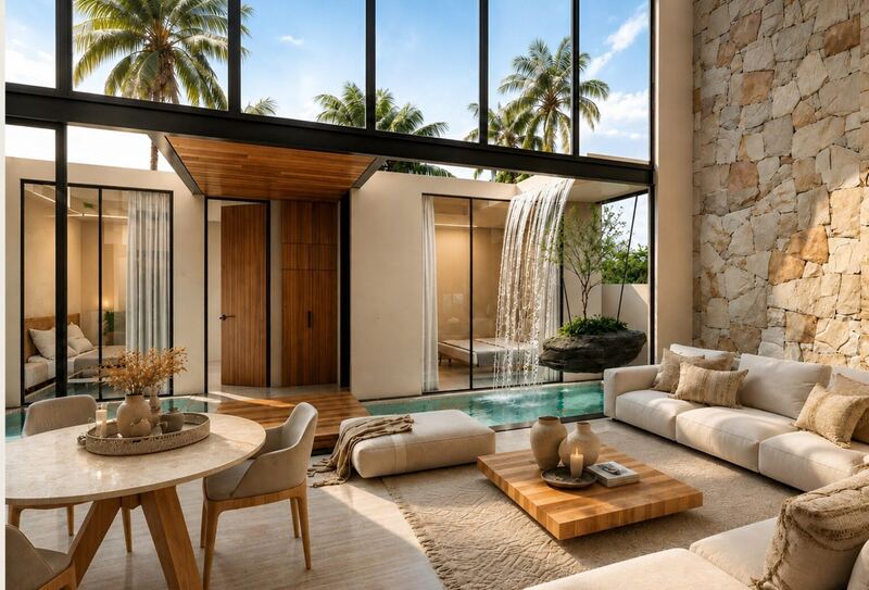 Render, sala de Casa Raíz